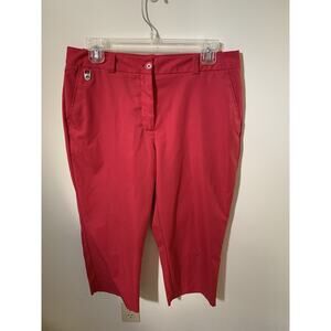 Liz Claiborne Crop Capri Pants Womens Size 8 Hot Pink Golf Mid Rise Pockets Poly